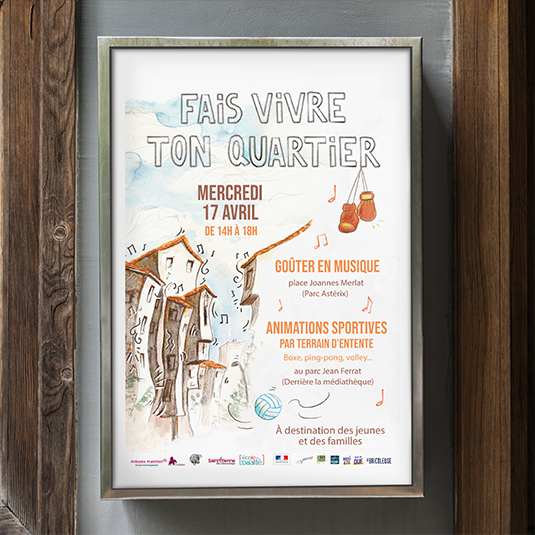 Affiche illustrée pour un évènement de quartier de Saint-Etienne, Prune Charlet