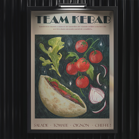 Affiche illustrée d'un kebab pour un restaurant, Prune Charlet