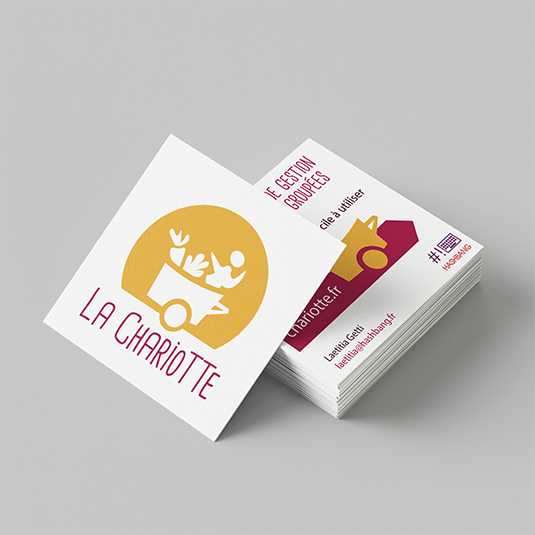 Logo et carte de visite illustré pour une association de gestion de commandes groupées, création graphique par Prune Charlet