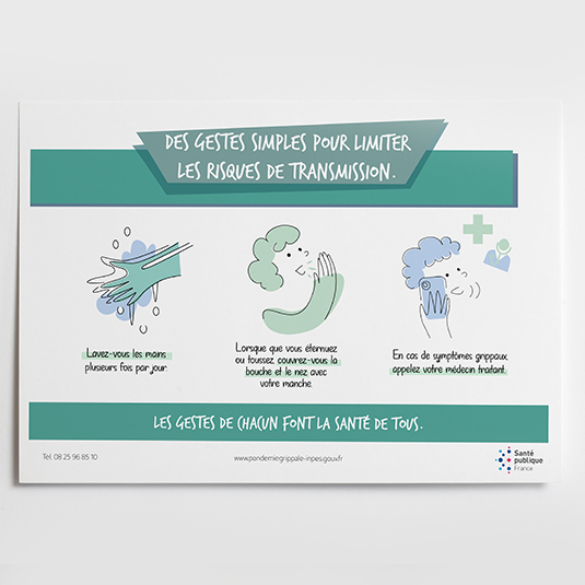 Affiche illustrée pour la prévention de la grippe par Prune Charlet