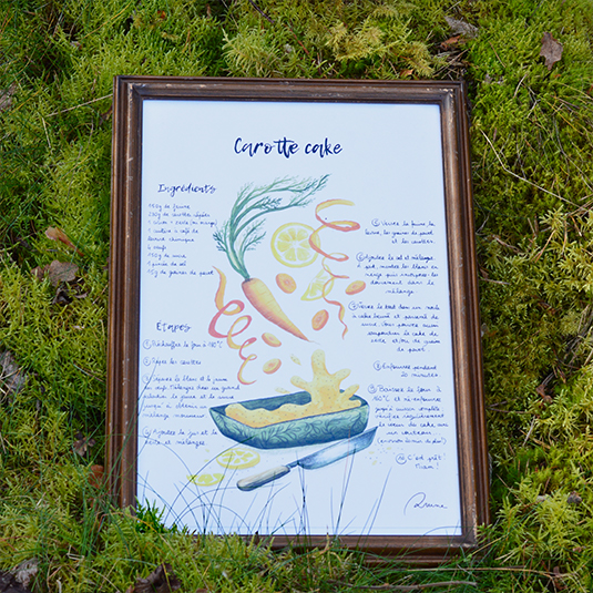 Illustration d'une recette de carotte cake  – collection culinaire, Prune Charlet