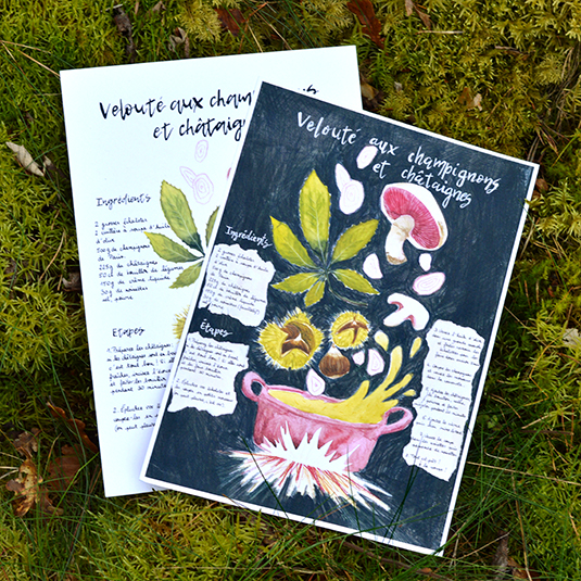 Illustration de recette aux champignons – collection culinaire, Prune Charlet