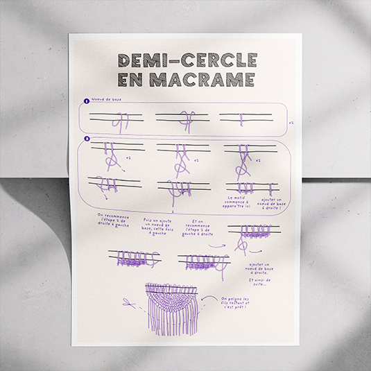 Illustration et mise en page d'un tutorial pour un atelier de macramé, Prune Charlet