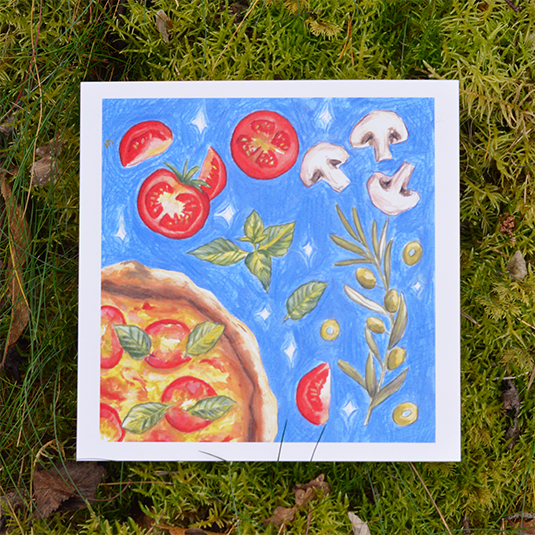 Illustration d'une pizza  – collection culinaire, Prune Charlet