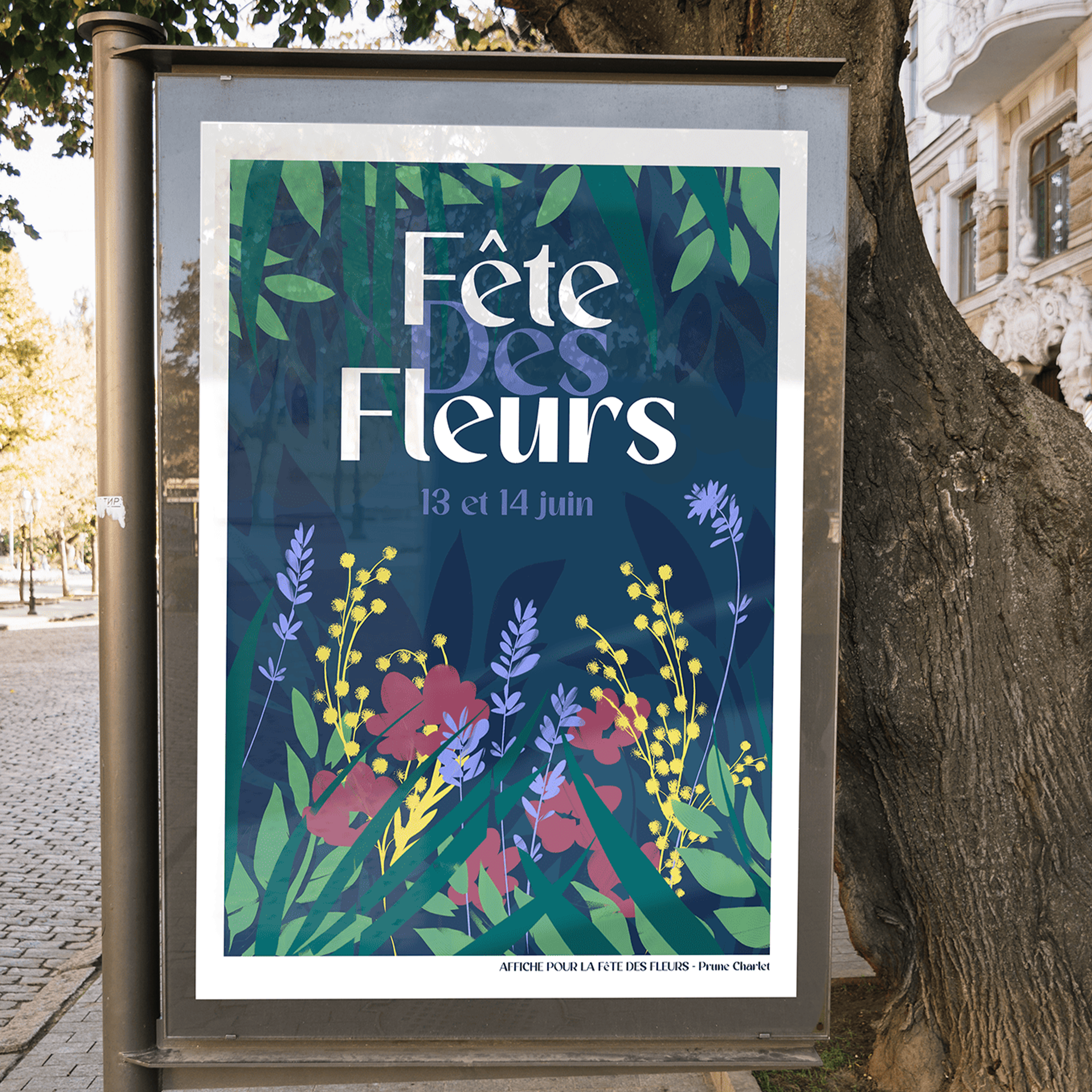 Affiche douce et colorée dessin digital pour la fete des fleurs 2024